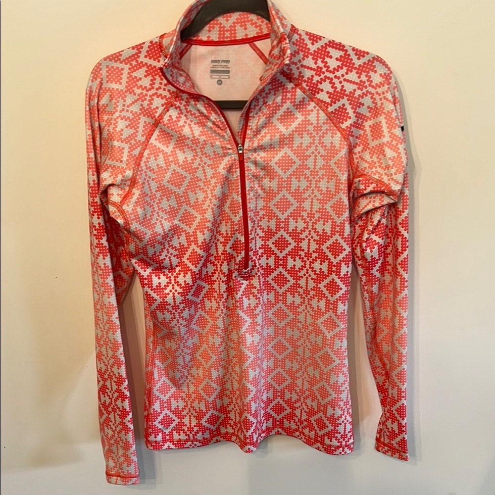 Nike Red and White Fitted 1/4 zip shirt